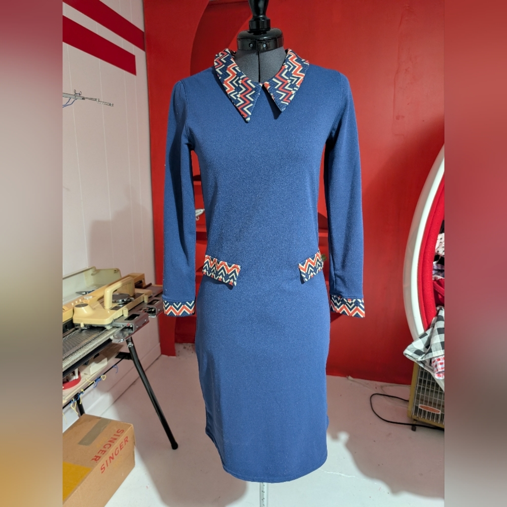 Chevron Collar Navy Dress